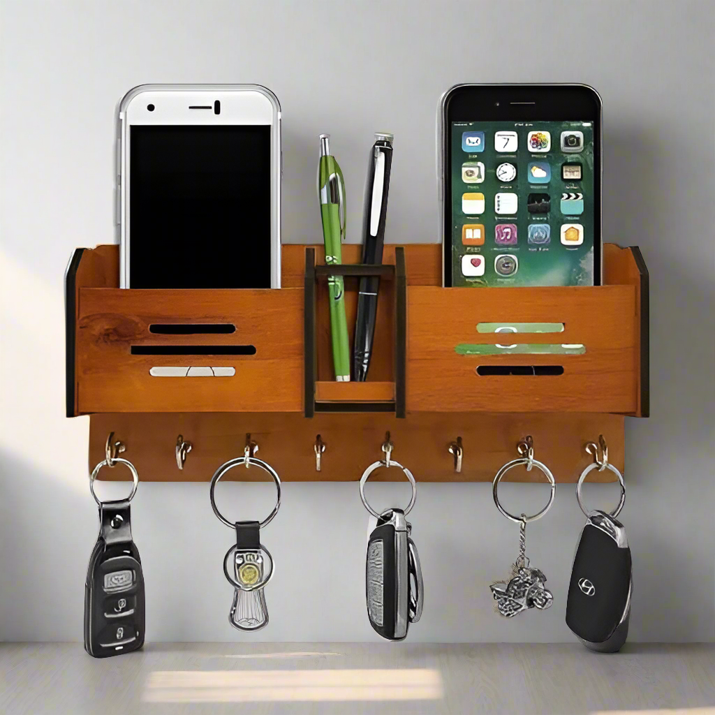 Wooden Wall Hanging Mobile Holder and Key Holder 3D DIY Design